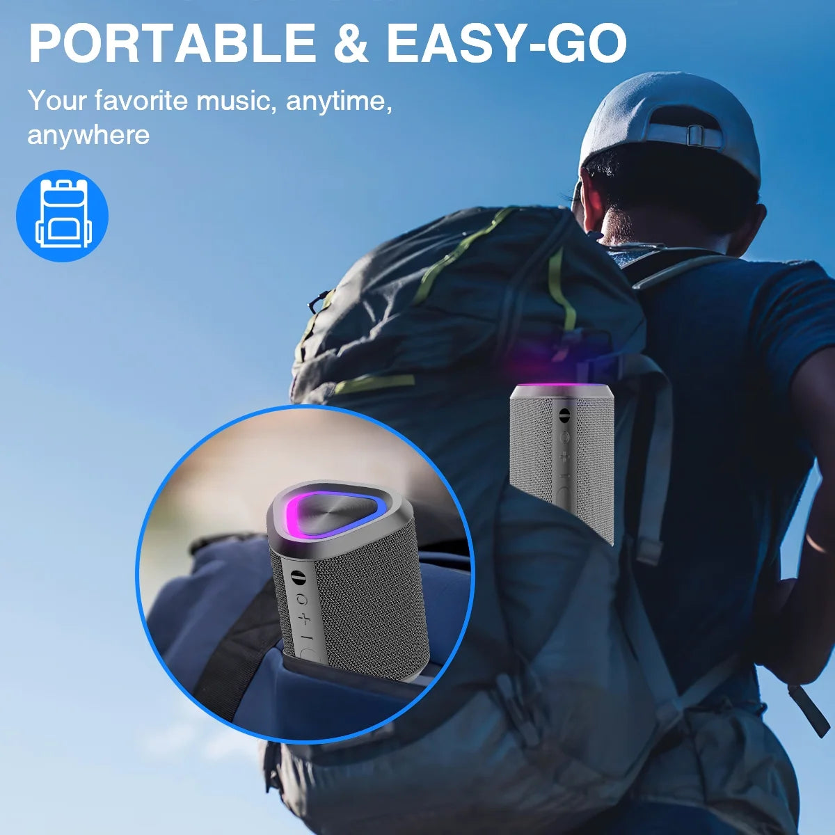 "Portable Bluetooth 5.0 Speaker – 24H Playtime, Stereo Bass, 100 Ft Range, IPX7 Waterproof Mini Wireless Speaker"