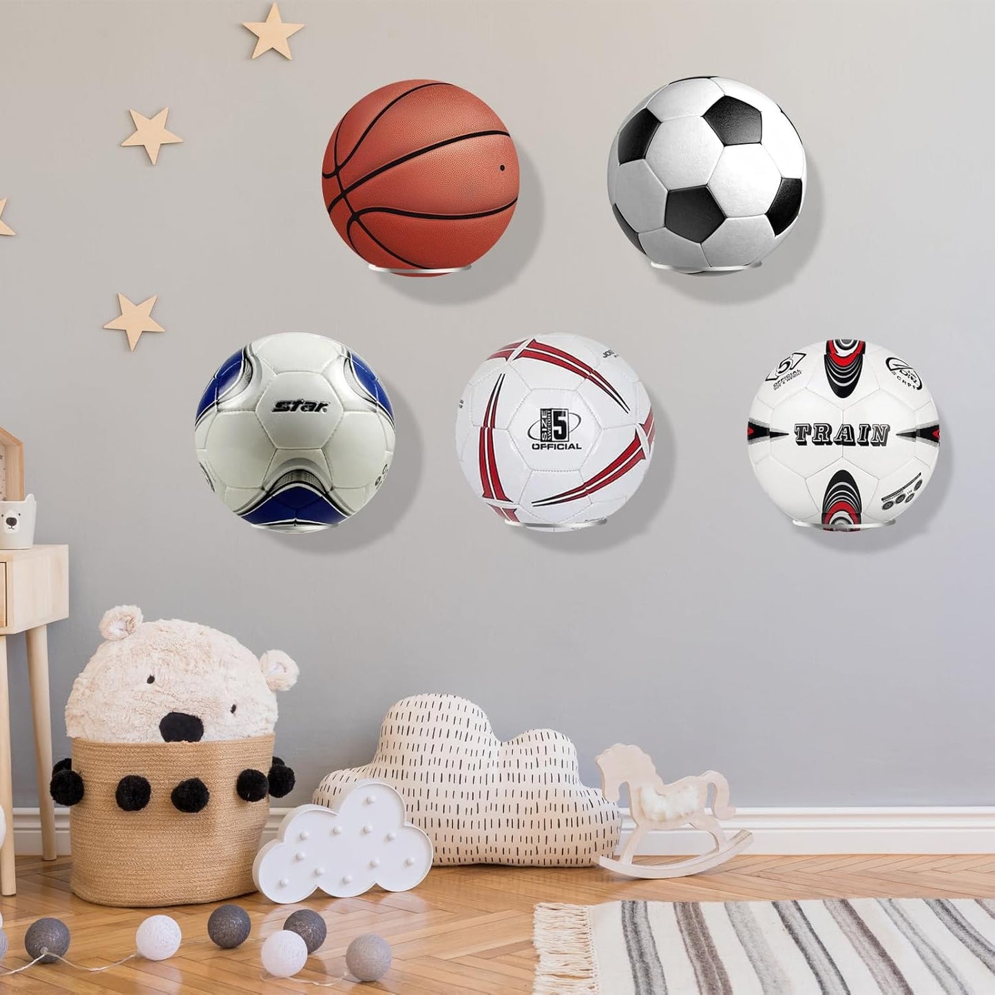 Wall Mount Sports Ball Holder Display for Medicine Ball, Basketballs, Volleyballs, Soccer Storage Rack