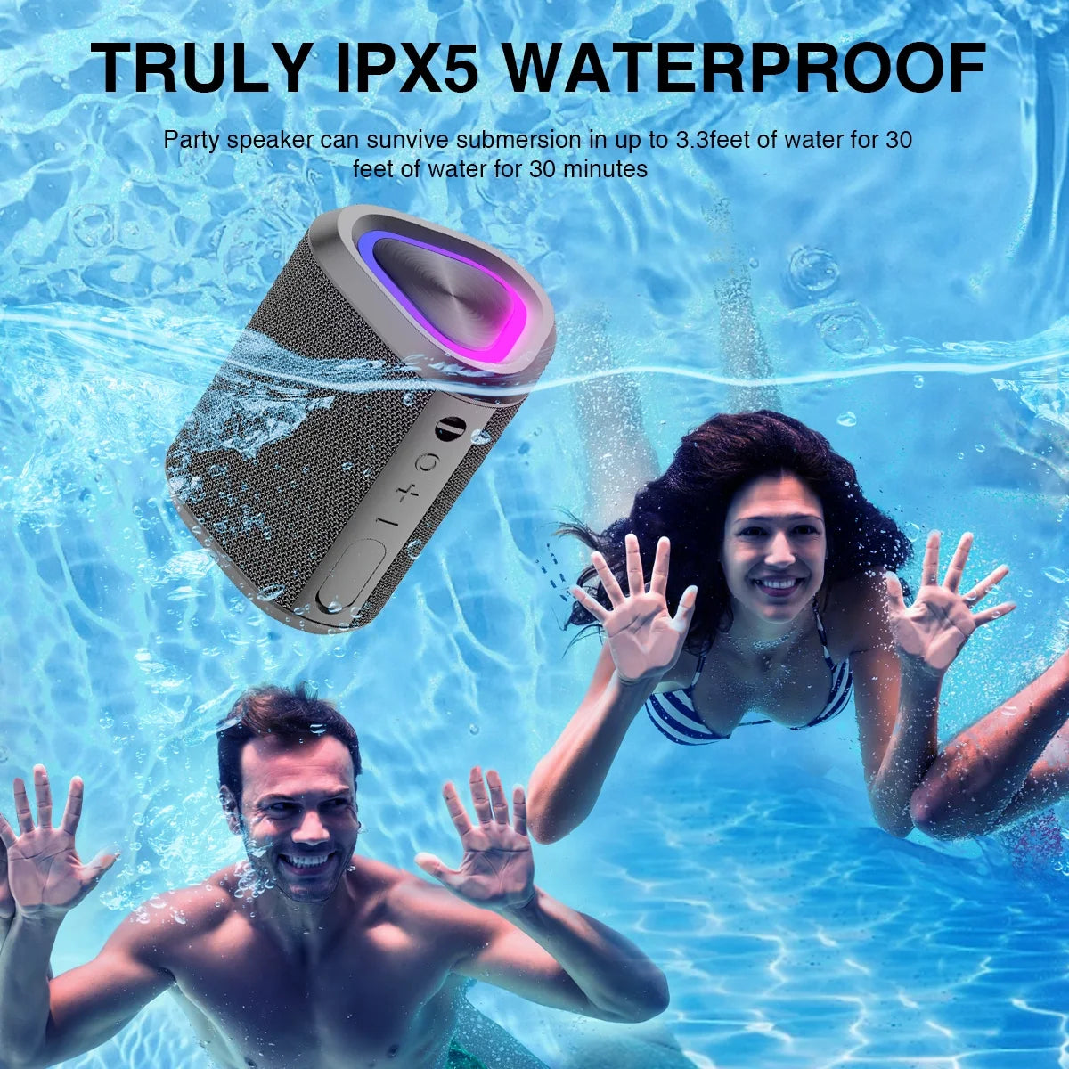 "Portable Bluetooth 5.0 Speaker – 24H Playtime, Stereo Bass, 100 Ft Range, IPX7 Waterproof Mini Wireless Speaker"